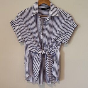 Lauren Ralph Lauren Tie Front Striped Dolman Sleeve Button-Down Shirt